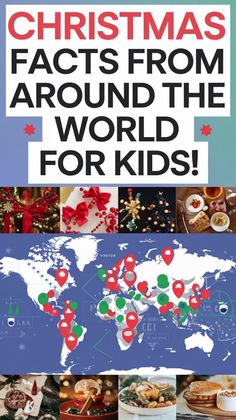 the cover of christmas foods from around the world for kids, with pictures of different food items