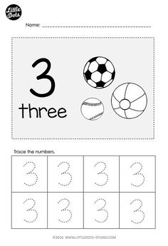 the number three worksheet for numbers 3 - 5 with pictures and letters on it