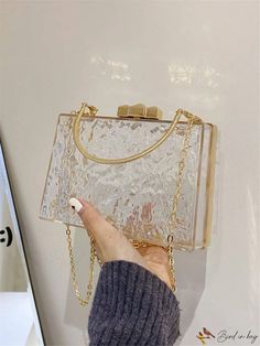 BirdinBag - Compact Clear Chain Box Bag: Ideal Bridal Purse for Weddings, Proms & Parties Elegant Clear Square Bag, Clear Clutch Bag For Formal Occasions, Gold Square Box Bag For Gift, Gold Square Box Bag As Gift, Formal Clear Clutch Bag, Square Gold Box Bag For Gift, Formal Clear Rectangular Bag, Gold Evening Bag As A Gift, Gold Portable Box Bag For Parties