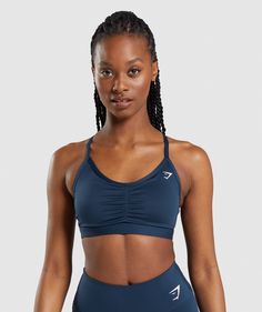 Gymshark Ruched Sports Bra - Navy | Gymshark Gym Jacket, Gym Bra, Low Intensity Workout, Running Bra, Gym Shark, 2022 Christmas, Athletic Gear, Aesthetic Women, Phase 2