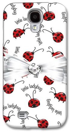 the ladybugs are all over this white case for galaxy s4, which is printed with red and black ladybugs