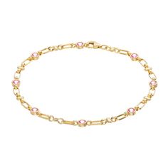 With its refined textured oval links and delicate lab-created pink sapphires, this darling Kristen Kesho 18k gold plated bracelet is the perfect way to add a little sweetness to your wardrobe.Click on this JEWELRY & WATCHES GUIDE to learn about fit, styles, materials and more! With its refined textured oval links and delicate lab-created pink sapphires, this darling Kristen Kesho 18k gold plated bracelet is the perfect way to add a little sweetness to your wardrobe.Click on this JEWELRY & WATCHES GUIDE to learn about fit, styles, materials and more! FEATURES Nickel free Metal: sterling silver Plating: 18k gold Finish: diamond-cut,Finish: polished Class and fashion meet in this one-of-a-kind, diamond cut oval link and pink sapphire bracelet. Lab-created gemstones and hand diamond cut ovals Elegant Pink Gold Round Bracelet, Everyday Gold-tone Oval Link Bracelet, Elegant Pink Oval Link Jewelry, Elegant Pink Birthstone Bracelets, Elegant Pink Jubilee Chain Bracelet, Oval Pink Sapphire Gold Jewelry, Pink Sapphire Bracelet, Gold-tone Oval Link Bracelet, 14k Gold Oval Link Gold-tone Bracelet