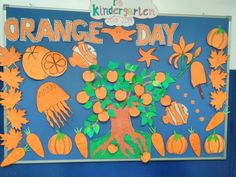 a bulletin board with an orange day theme