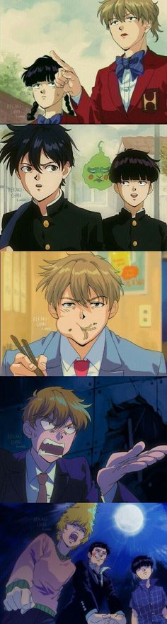 some anime characters with different expressions on their faces