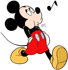 a cartoon mickey mouse running with music notes