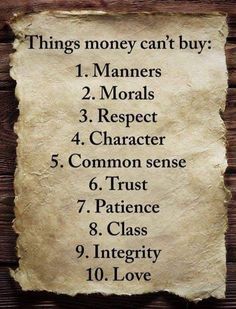 an old paper with the words things money can't buy and ten rules on it