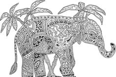 an elephant with intricate designs on it's body is shown in black and white