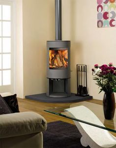 a wood burning stove in a living room