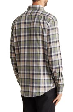 This button-up shirt features a trim fit that gives you more definition while the cotton design ensures lasting comfort. Front placket Spread contrast inside collar Long sleeves with button cuffs Soft Handfeel 100% cotton Machine wash, tumble dry Imported Long Sleeve Cotton Flannel Shirt, Relaxed Fit Cotton Flannel Shirt With Placket, Relaxed Fit Cotton Flannel Shirt, Green Cotton Flannel Shirt With Button Closure, Cotton Flannel Shirt With Spread Collar And Button Closure, Cotton Flannel Shirt With Spread Collar And Placket, Cotton Flannel Shirt With Spread Collar, Plaid Cotton Shirt With Button Closure, Cotton Flannel