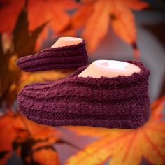 Great for those chilly mornings or cool nights, these are great gender neutral slippers sure to bring comfort to anyone who wears them. Pleas indicate when ordering if you require a man or woman's size. They are made out of 100% acrylic yarn and are washing machine (cold water gentle cycle) and dryer safe (on low) so they are super easy to take care of in case they get dirty. If you're feeling crafty you can make yourself a pair with the pattern here: https://www.etsy.com/ca/listing/89537837/eas Cozy Closed Toe Slippers, Cozy Knitted Slippers With Round Toe, Casual Crochet Slippers For Winter, Casual Crochet Winter Slippers, Casual Winter Yarn Slippers, Cozy Fall Slippers, Comfortable Knitted Yarn Slippers, Casual Knitted Yarn Slippers, Casual Knitted Slippers