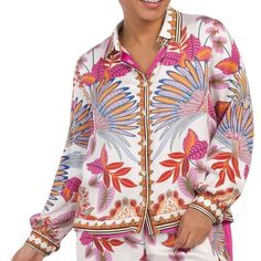 Haute Hippie Nwt Button Front Rayon Floral Blouse Shirt Oversized Size Xs. Some Threads Are Found. Almost Unnoticeable Because Of Bright Shirt Colors . Feminine Multicolor Button-up Top, Pink Button-up Blouse For Loungewear, Multicolor Button-up Top With Button Cuffs, Red Button-up Blouse For Vacation, Long Sleeve Blouse With Button Cuffs For Vacation, Floral Print Button-up Tops For Loungewear, Spring Loungewear Blouse With Button Closure, Spring Blouse With Button Closure For Loungewear, White Long Sleeve Blouse For Loungewear