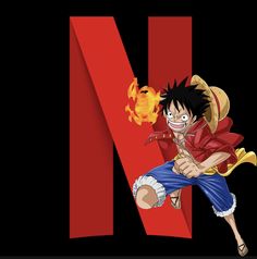 one piece wallpaper with the letter n and an anime character in front of it