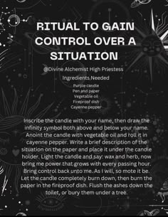 a black and white photo with text that reads ritual to gain control over a situation