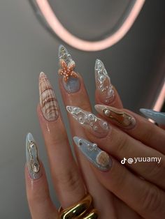 Paznokcie Hello Kitty, Seashell Nails, Kutek Disney, Long Stiletto Nails, Tropical Nails, Summery Nails, Mermaid Nails, Makijaż Smokey Eye