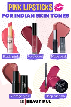 Pink lipsticks for Indian skin tones Lipstick Color For Indian Skin, Pink Shade Lipstick, Dusky Skin Lipstick Shades, Lipstick For Indian Skin Tone, Indian Lipstick Shades, Dark Pink Lipstick Shades, Nykaa Lipstick Shades For Dark Skin, Best Lipstick Shades For Indian Skin, Pink Lipstick Shades For Indian Skin