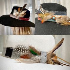 Welcome to Rodeochics..custom handmade Feathered Hatbands made with Genuine Pendleton(R) Fabric or Genuine Italian Wool Fabrics. Accented with Gorgeous feathers.   Company Logo Hatbands available. Please convo for info. RODEOCHICS  is proud to be the FIRST and the  original Designer on Etsy of Genuine Pendleton® Fabric Custom made  hatbands. For over 5 years I have been custom making these bands for clients whom love them and come back again and again.  Be rest assured you are getting an origina Vintage Adjustable Hat Bands For Fall, Adjustable Fedora Costume Hats For Fall, Bohemian Hat Band For Festivals, Adjustable Multicolor Hat For Western-themed Events, Adjustable Hat Bands For Country Events In Fall, Adjustable Fedora With Feathers For Fall, Adjustable Feather Fedora For Fall, Handmade Adjustable Fedora For Fall, Artisan Adjustable Fedora For Fall