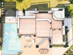 an aerial view of a house with swimming pool