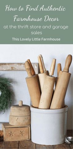 a white bucket filled with lots of wooden utensils