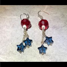 Brand New One Of A Kind Quality Hand Crafted Patriotic 4th Of July Excellent Gift For Yourself (Or Someone Else ;)) Patriotic Red Star-shaped Earrings, Patriotic Adjustable Dangle Jewelry, Nickel Free Dangle Jewelry For 4th Of July, Patriotic Dangle Jewelry For Gifts, Patriotic Red Star Earrings, Red Dangle Jewelry For 4th Of July, Red Star-shaped Beaded Jewelry, Patriotic Blue Star Jewelry, Patriotic Blue Star Shaped Jewelry