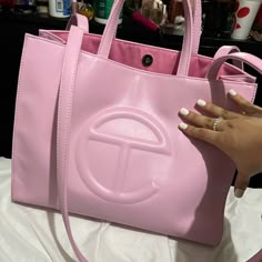 Pink Telfar Bag, Pink Telfar, Telfar Bags, Tote Bag Outfit, Telfar Bag, Diesel Bag, Roses Gift