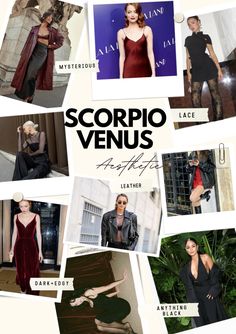 the cover of scorpio venus magazine features photos of models in black and red