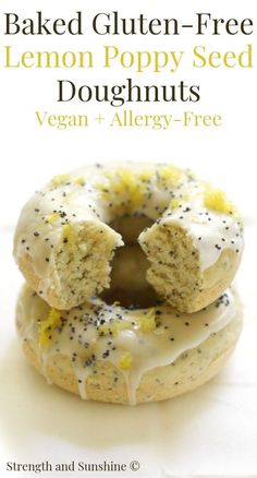 two lemon poppy seed doughnuts are stacked on top of each other