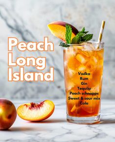 the peach long island cocktail is ready to be served