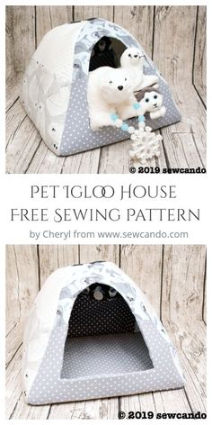 DIY Fabric Pet Igloo House Free Sewing Pattern | Fabric Art DIY Diy Fabric Cat House, Cat Tent Sewing Pattern, Sewing Projects Dog Toys, Cat Igloo Diy, Cat House Sewing Pattern, Cat Bed Sewing Pattern Free, Sewing Patterns For Pets, Free Sewing Patterns For Pets, Dog Cave Diy