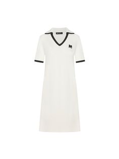 MO&Co. Women's Polo Collar Contrast Dress Made from a blend of 67.5% viscose and 32.5% polyamide for a unique finish, it offers a V-neck collar with contrasting trim details, and a signature M logo patch for added flair. Perfect for any special occasion, this refined dress will be a timeless addition to your wardrobe. Features : - V-neck with collar design- Contrasting trim details- Embroidered M logo patch front Code: MBC2DRS023The back length of size S is 86cmMATERIALS & CARE Material: 67.5% V Contrast Dress, M Logo, Contrasting Trim, Collar Designs, Trim Detail, Polo Collar, Contrast Trim, Neck Collar, Dress Making