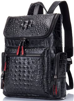 Leather Backpack for Men with Crocodile Design & Adjustable Shoulder Straps - FR Fashion Co. Leather Travel Backpack, Luxury Backpack, Leather Backpack For Men, Leather Laptop Backpack, Leather Rucksack, Mens Travel Bag, Women Leather Backpack, Patterned Backpack, Backpack Women