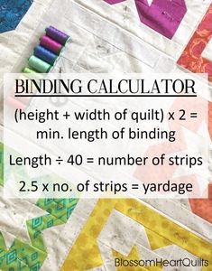 a close up of a piece of fabric with the words binding calculator