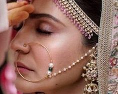 Indian Bridal Nose Ring Wedding, Wedding Nose Ring Brides, Bridal Nose Ring Wedding, Nose Ring Designs Bridal, Nath Nose Ring Bridal, Nath Nose Ring Bridal Gold, Nath Bridal Gold, Bridal Nose Ring Indian, Big Nose Ring