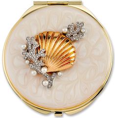 Kubla Crafts Jeweled Shell Compact Mirror Pineapple Christmas, Music Ornaments, Ukulele Accessories, Abalone Earrings, Hawaiian Quilts, Real Flower Jewelry, Wood Bracelet, Colored Background, Gold Jewelry Necklace