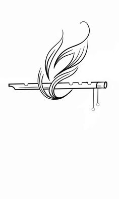 Peacock Feather Line Art, Simple Peacock Feather Tattoo, Flute And Feather Tattoo, Krishna Flute Tattoo, Krishna Logo