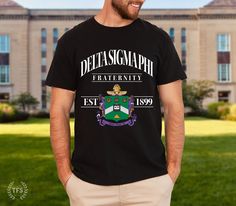 This is the perfect Delta Sigma Phi (Delta Sig) Fraternity t-shirt for lounging around, or for casual every day wear! This Delta Sigma Phi Fraternity t-shirt will quickly become your go-to shirt! Soft, comfy, made from high quality heavyweight material, and printed here in the USA. Grab one for yourself, your brother, or give it as a gift to your son or grandson in college Greek Life! **LISTING IS FOR DELTA SIGMA PHI Fraternity. Please be sure you are ordering for your correct Fraternity organiz Phi Kappa Psi, Sigma Alpha Epsilon, Kappa Kappa Psi, Sigma Kappa, Kappa Delta, Greek Life, Fraternity, Quality T Shirts, Dye T Shirt