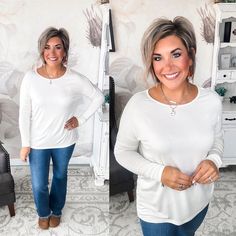 This long sleeve tee is the basic you need to start any day fabulously. The soft, solid color backdrop was made for layering with jackets and jewelry for a chic, casual look. The drop shoulder cut keeps it comfy and the round neck ensures you'll never... Versatile Long Sleeve Top For Fall, Versatile Long Sleeve Top For Everyday Fall Wear, Simple Long Sleeve Tops For Everyday, Basic Long Sleeve Top For Everyday Fall, Everyday Solid Long Sleeve Top For Fall, Basic Long Sleeve Top For Everyday, Solid Long Sleeve Top For Everyday Fall, Versatile Relaxed Fit Long Sleeve Top For Everyday, White Everyday Crew Neck Long Sleeve Top