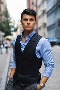 How_To_Wear_A_Vest_In_Soho_Manhattan_By_RICHYSKR Vest And Tie Outfit Men, Men Vest Outfits Formal, Vest Outfits Men Formal, Mens Vest Fashion Gentleman Style, Male Vest Outfit, Men Vest Outfits, Men's Business Casual Style, Vest Outfits Men, Soho Manhattan