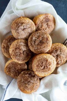 cinnamon sugar muffins in a white bowl