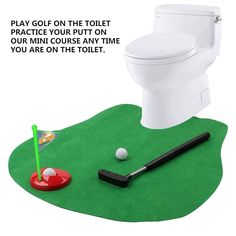 a toilet with a hole in it and a golf ball on the ground next to it