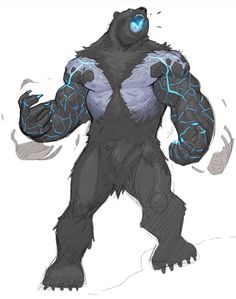 a drawing of a bigfoot with blue lights on it's chest and arms