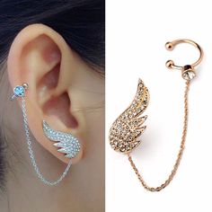 Angel Wings Cuff Earrings in Gold and Silver on Storenvy قلادات متدلية, Ear Cuff Jewelry, Crystal Angel, Cuff Jewelry, Ear Cuff Earings, Ear Cuffs, Fantasy Jewelry, Girly Jewelry, Cuff Earrings