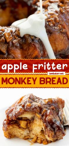 an apple fritter monkey bread on a white plate