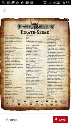 an old pirate - speak menu on the app store's iphone screen, with text below it