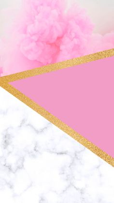 a pink and gold triangle on a marble background