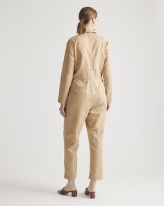 Form, meet function. With an easy zip front, loads of pockets and a durable, yet soft and breathable linen and organic cotton blend, this long sleeve jumpsuit is chock-full of utilitarian features. An elevated twist on vintage coveralls, it’s a truly effortless one and done look.  | Quince | Women's Cotton Linen Twill Long Sleeve Coverall Jumpsuit in Camel, Size XS, Organic Cotton Vintage Coveralls, Coverall Jumpsuit, Long Sleeve Jumpsuit, Quince, Cotton Linen, Camel, Organic Cotton, Cotton Blend, Jumpsuit