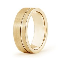 a yellow gold wedding ring with two thin lines on the outside and one line at the top