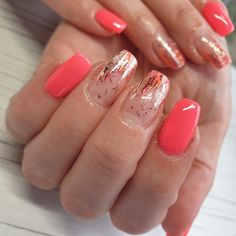 Gels nails, summer nails, neon nails Coral Abstract Nails, Neon Nails, Summer Nails, Gel Nails, Coral, Nails