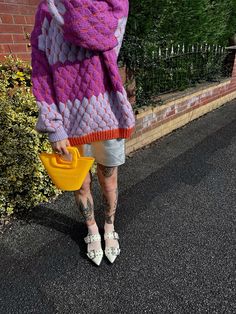 Colourful jumper, dopamine dressing, ganni flats, ballet flats, simon miller, silver skirt Ganni Buckle Ballerina, Colourful Jumper, Flat Mary Janes, Buckle Flats, Silver Skirt, Dopamine Dressing