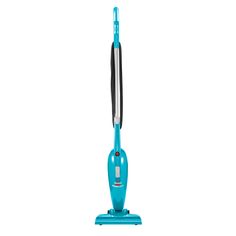 a blue and silver vacuum on a white background