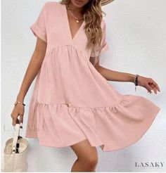 Lasaky - Elegant Solid Color Swing Casual Dress Dresses For Everyday, Womens Beach Dresses, Beach Holiday Dresses, Beach Mini Dress, Shein Dress, Dress Dusty, Short Sleeve Mini Dress, Play Dress, Fashion Color